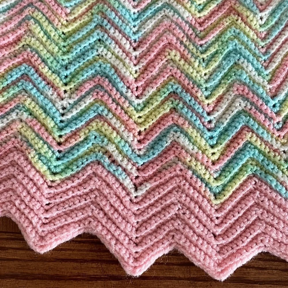 HANDMADE CROCHET BABY GIRL BLANKET AND STUFFY doggy MULTI color Chevron